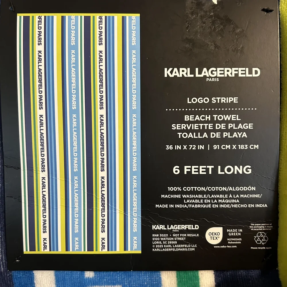 Karl Lagerfeld Paris Logo Stripe Beach Towel